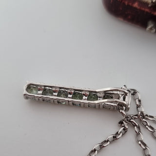 9ct White Gold Green Sapphire 7 Stone Dropper Bar Pendant Necklace