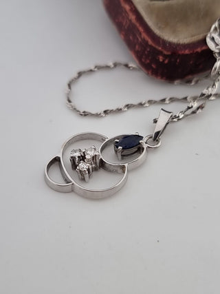 18ct White Gold Diamond Sapphire Pendant Necklace