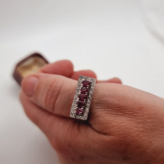 Vintage 18ct White Gold Diamond And Ruby Five Stone Art Deco Ring