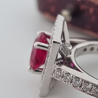 Art Deco Style 950 Platinum Diamond And Ruby Cluster Square Halo Ring