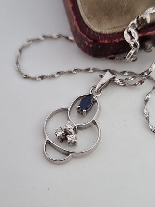 18ct White Gold Diamond Sapphire Pendant Necklace