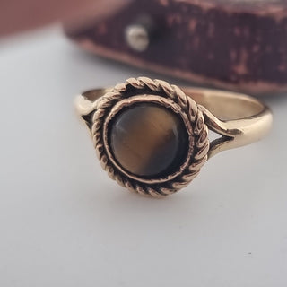 Antique 9ct Yellow Gold Handmade Tigers Eye Cabochon Pinky Ring