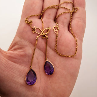 Victorian 15ct Yellow Gold Amethyst Teardrop Lavaliere Necklace