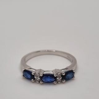 Platinum 950 Diamond Blue Sapphire Three Stone Oval Cut Trilogy Band 950 Plat