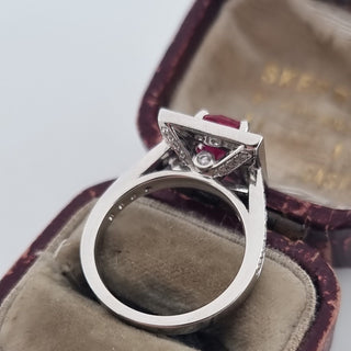 Art Deco Style 950 Platinum Diamond And Ruby Cluster Square Halo Ring