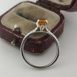 950 Platinum Oval Cut Orange Yellow 1.25ct Sapphire Diamond Solitaire Ring