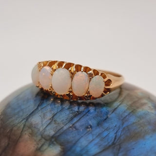 Antique 18ct Yellow Gold Five Stone Opal Cabochon Band Ring Birmingham 1902