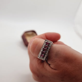 Vintage 18ct White Gold Diamond And Ruby Five Stone Art Deco Ring