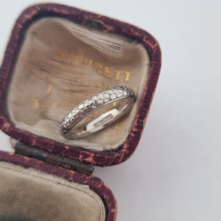 Vintage Platinum Hand Tooled Stacking Band Ring Slender 3mm Wide Art Deco 1920s