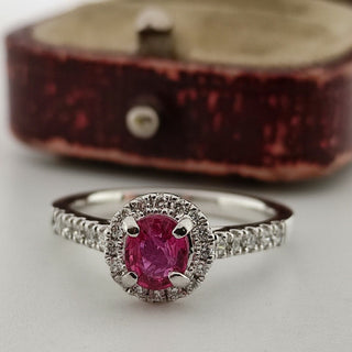 Platinum Natural Diamond And Ruby 0.5ct Halo Ring