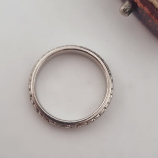 Vintage Platinum Hand Tooled Stacking Band Ring Slender 3mm Wide Art Deco 1920s