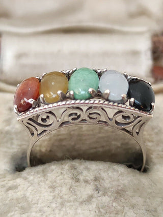 14ct White Gold Ring Multi Stone Cabochon Ring