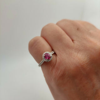 Platinum Natural Diamond And Ruby 0.5ct Halo Ring