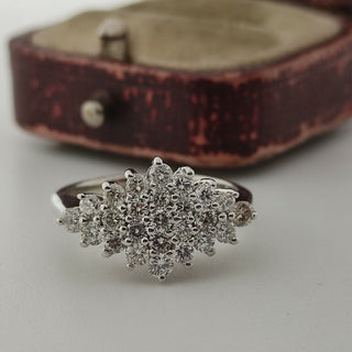 18ct White Gold Natural 0.85ct Diamond Cluster Marquise Setting Ring