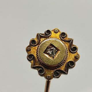 Victorian Solid 9ct Yellow Gold Fire Gilded Old Mine Cut Diamond Stick Pin
