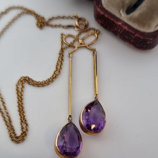 Victorian 15ct Yellow Gold Amethyst Teardrop Lavaliere Necklace