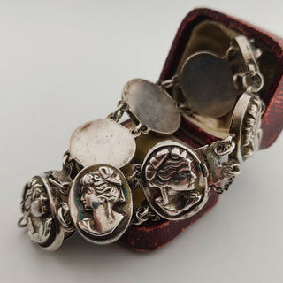 Vintage Sterling Silver Cameo Style Panel Bracelet