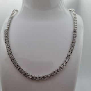 9ct White Gold 3ct Diamond Cluster Tennis Choker Necklace Chain