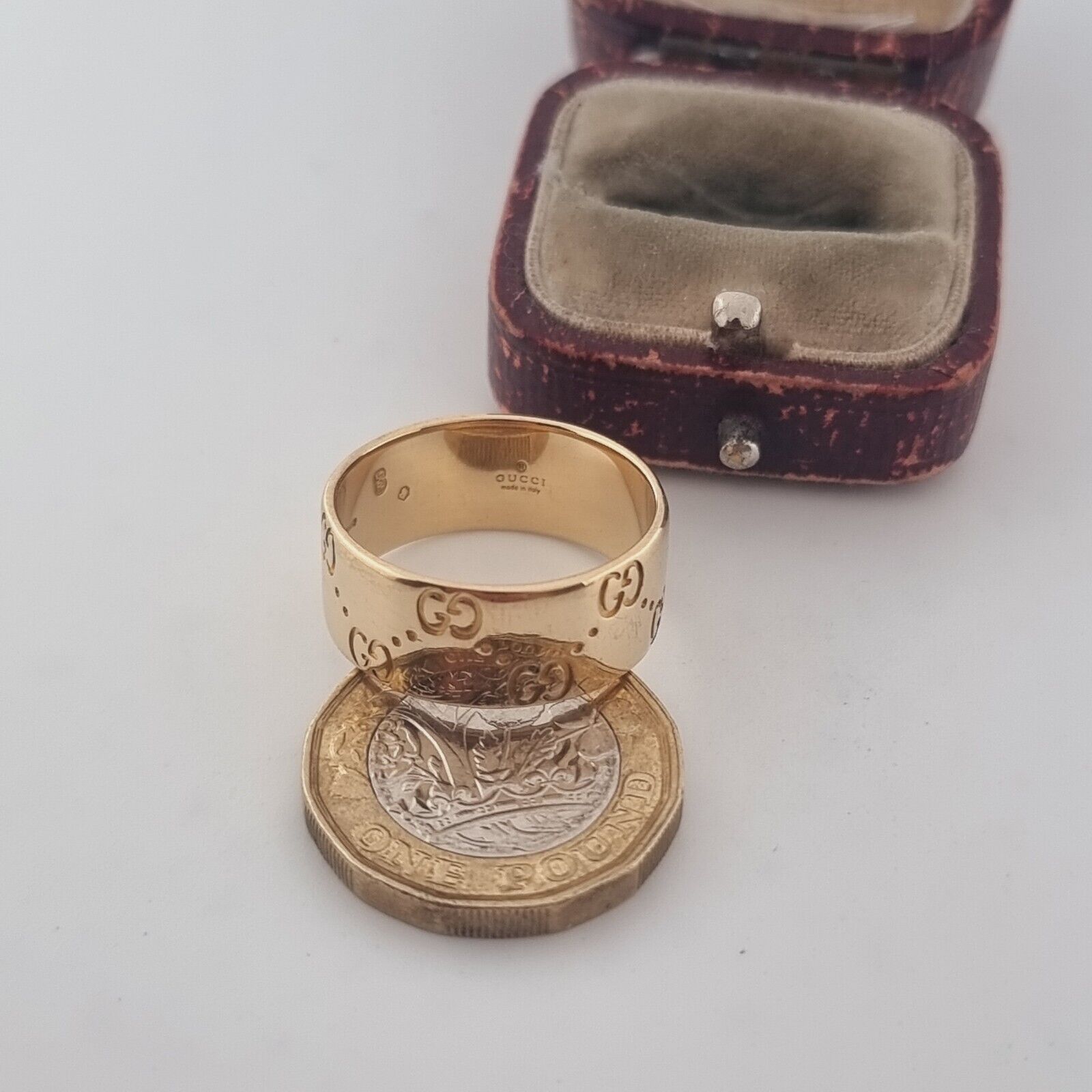 Vintage 18ct Yellow Gold Large Gucci Double G Band Ring 9mm Wide