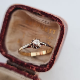 Edwardian 18ct Yellow Gold Diamond Solitaire Dainty Stacker Ring