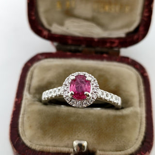 Platinum Natural Diamond And Ruby 0.5ct Halo Ring