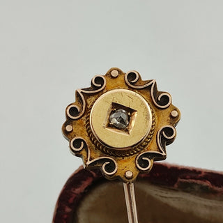 Victorian Solid 9ct Yellow Gold Fire Gilded Old Mine Cut Diamond Stick Pin
