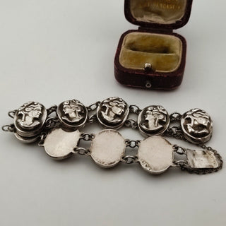 Vintage Sterling Silver Cameo Style Panel Bracelet