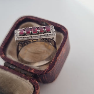 Vintage 18ct White Gold Diamond And Ruby Five Stone Art Deco Ring