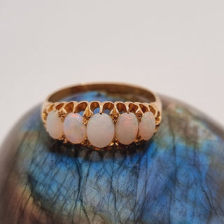 Antique 18ct Yellow Gold Five Stone Opal Cabochon Band Ring Birmingham 1902