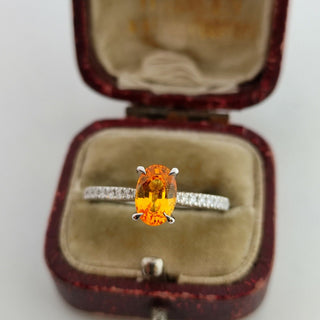 950 Platinum Oval Cut Orange Yellow 1.25ct Sapphire Diamond Solitaire Ring