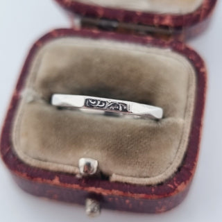 Vintage Platinum Hand Tooled Stacking Band Ring Slender 2mm Wide Art Deco 1920s