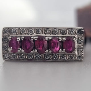 Vintage 18ct White Gold Diamond And Ruby Five Stone Art Deco Ring