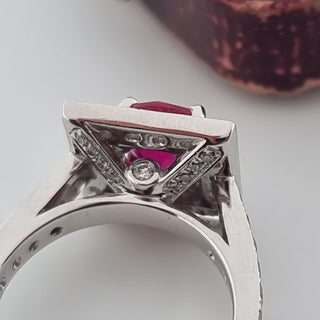 Art Deco Style 950 Platinum Diamond And Ruby Cluster Square Halo Ring