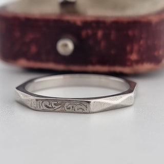 Vintage Platinum Hand Tooled Stacking Band Ring Slender 2mm Wide Art Deco 1920s