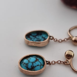 Edwardian 9ct Rose Gold Turquoise Dangle Dropper Earrings