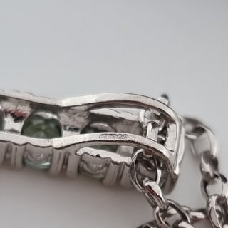 9ct White Gold Green Sapphire 7 Stone Dropper Bar Pendant Necklace