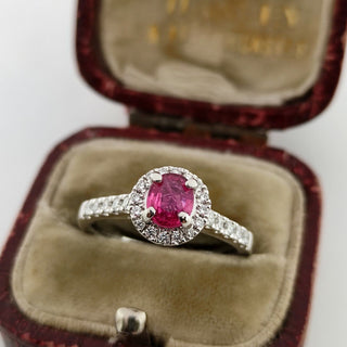 Platinum Natural Diamond And Ruby 0.5ct Halo Ring