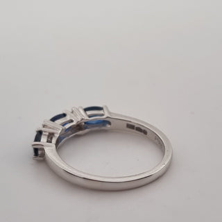 Platinum 950 Diamond Blue Sapphire Three Stone Oval Cut Trilogy Band 950 Plat